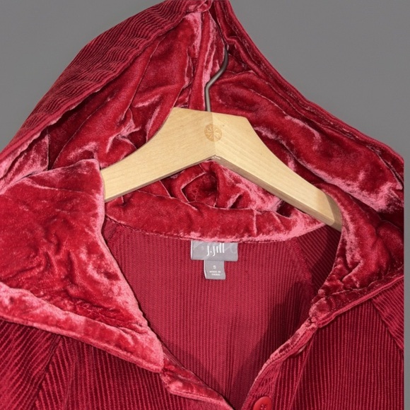 J Jill Hooded Corduroy Tunic Crushed Velvet Hoodie Pockets Holiday Woodland - Picture 3 of 13